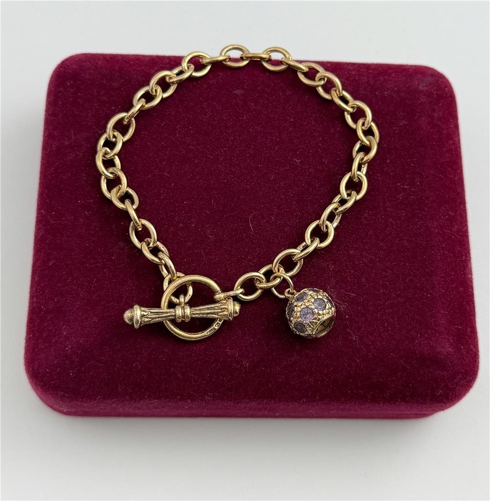 Ross Simons 14K Gold Overlay Sterling Silver Amethyst Chain Bracelet 7.5″ Long