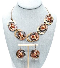Art Deco Brutalist Mixed Metal Necklace & Earring Set SEE DESCRIPTION