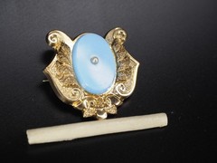 Antique gold brooch blue opaline glass hollow pin tube hinge C-clasp jewelry