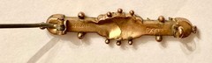 English Edwardian Sydenham Brothers 9 carat gold love pin brooch, c.1890-1915