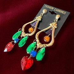 1980s Chandelier Earrings Lucite Vintage Large Gold Tone Dangle Pierced