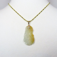 Vintage 14K Chinese White Yellow Jadeite Pendant 18K GF Necklace