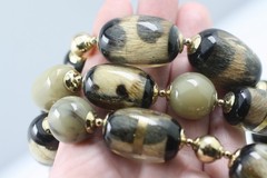 Chico’s Long 43″ double strand black chord animal print faux fur/ hair necklace
