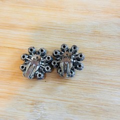 Weiss Earrings Starburst VTG Signed Jet Rhinestone Crystal Clip Round Flower 60s