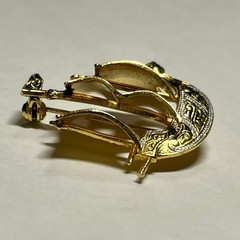 Vintage Spanish Damascene Ship Brooch – Spain – Gold Tone & Red Enamel 1.5”