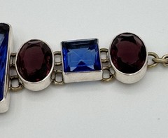 Vintage 925 Sterling Silver Faceted Glass Bracelet 91g Signed / Tested