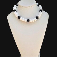 Vintage Les Bernard Chunky Black & White Resin Statement Choker Necklace