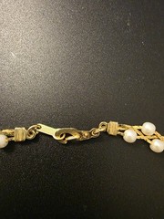 Vtg Necklace White Faux Pearls Gold Tone Braided Chain 15″ 1990s