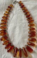 Amber Baltic Honey Cognac Necklace Choker 81.7g Rare VTG Silver Plated Read