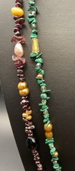 Vintage Amber Garnet Malachite Pearl Crystal Lamp Works Bead Necklace Orig $150