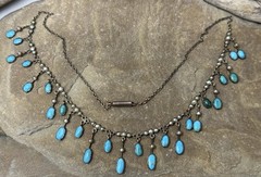 Gorgeous Antique Victorian Persian Turquoise Pearl 10k Gold Festoon Necklace