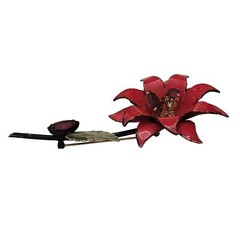 Francois Red Enamel Rhinestone Metal Stemmed Flower Brooch, Signed E957