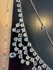 Vtg Open Back Crystal Clear Festoon Necklace Bezel Tier Tiered Set Drop 15.5”