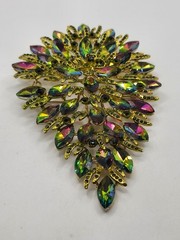 Stunning 6″ Watermelon Teardrop Shape Articulated AB Crystal Gold Tone Brooch