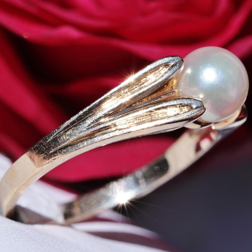 14k yellow gold ring 5.7mm sreshwater cultured pearl size: 6 vintage 2.4g N2450D