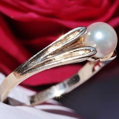 14k yellow gold ring 5.7mm sreshwater cultured pearl size: 6 vintage 2.4g N2450D