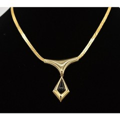 Vintage Statement Necklace Collar Gold Chain Black Dangle Pendant 1980s Bin2