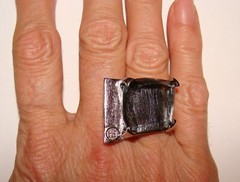 MCM Designer Vintage Mexico Sterling Silver 17.6g Smoky Gray Glass Ring 6 – 6.5