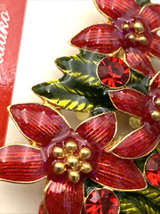 VTG Signed Christopher Radko Poinsettia Enamel Brooch Pendant 2-1/8 x 1-5-8”