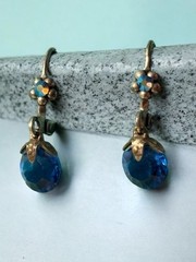 Blue Stimulated Sapphire Sterling Silver Earrings Faceted Crystal Unmarked VTG