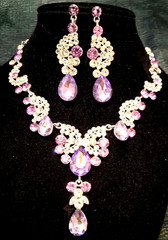 VINTAGE STYLE AMETHYST & CLEAR CRYSTAL NECKLACE & EARRING SET