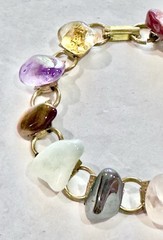 Vtg Semi Precious Stone Bracelet Gold-Tone Panel Links 7” Multicolor Natural Mix