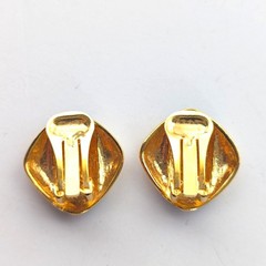 Vintage 80s Chic Gold Tone Classic Diamond Shape Navy Clip On Earrings