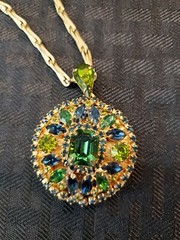 Vintage Hobe Green and Blue Rhinestones Pendant Locket Necklace