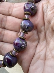 Vintage 1970s-1990s Boho Chunky Purple Marbled Glass Bead Necklace 26” Estate