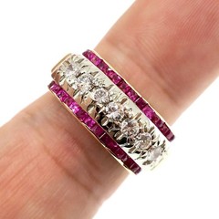 Vintage 14k Solid White and Yellow Gold Natural Ruby and Diamond Band Ring Sz 7