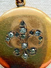 Antique W & H Co. Fleur De Lis Gold Filled Locket Pendant with Necklace Chain