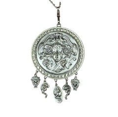 Original RARE GOLDETTE ART NOUVEAU GODDESS Lariat Pendant Silver Tone Necklace