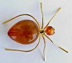 ✅BALTIC AMBER RUSSIA SOVIET INSECT SPIDER BROOCH 22k GOLD JEWELRY 老琥珀 PIN ORDER