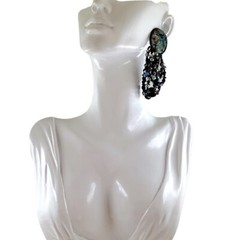Vintage Peacock Abalone Shell Aurora Borealis Crystal French Jet Bead Earrings