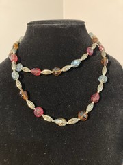Vintage Glass, Acrylic & Gold Tone Beaded 36 in Long Strand Necklace