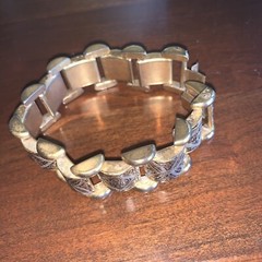 1940’s Heavy Chunky Spanish Damascene Link Bracelet Gold Black Silver
