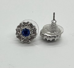 Jacqueline Kennedy JBK Simulated Sapphire & Rhinestone Stud Earrings Silvertone
