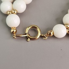 Vintage Trifari Beaded Necklace Acrylic Cream Gray Accents Layered 29″