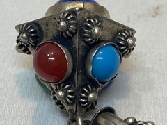Italian Etruscan Revival 800 Silver Fob Charm Bracelet Semi Precious Stones