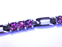 Vtg. 1990’s, Purple Genuine Crystals,Gun Metal Grey Panel Link 7 1/2″ L Bracelet