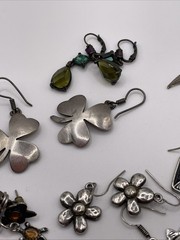 Earrings Large Lot Art Nouveau Style Vtg Costume Jewelry Silver Tone Estate