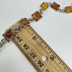 Vintage Sterling Silver Amber Link Bracelet 8.5-9.75” Adjustable 13.7g