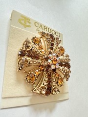Vintage Carucci Fashion Jewelry Amber Rhinestones Brooch Pin Flower Cross KC