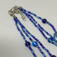 Layered Art Glass Necklace Blue Marble Opaque Transparent Bead Seed Acrylic 20″