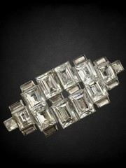 Vintage Emerald Cut Crystal Art Deco Pot Metal Huge Geometric Statement Brooch