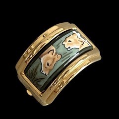 VTG Hermes Lion Motif Enamel Clip-On Earrings Cloisonne Gold Plated w/Box Used