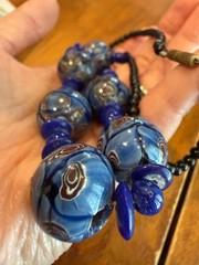 Vintage Blue Glass Bead Necklace Lampwork Excellent 19 inches European