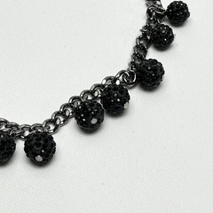Black Beaded Pave Ball Necklace Gunmetal Chain Statement Collar Adjustable