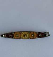 VTG Pierre Bex / Catherine Popesco Style Deco Nouveau Enamel Bar Pin Oval Brooch