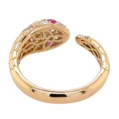 18K Yellow Gold Diamond Ruby Snake Wrap Ring 0.78Ct Diamond Open Band Size 7